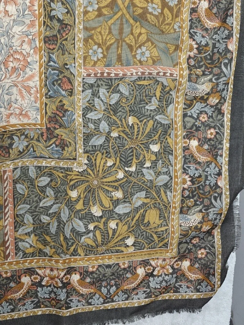Floral Medallion Silk-Blend Scarf in Mustard and Coral